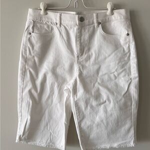 LOFT White Denim Bermuda Shorts with Raw Hem